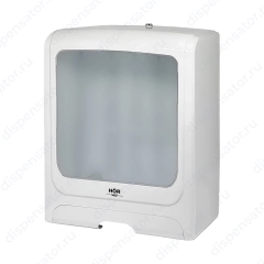 Диспенсер для полотенец T1 БИЗНЕС корпус белый, верхнее стекло полупрозрачное матовое, ABS-пластик, система сложения (Z(C)/ V(ZZ)), арт. HOR-11111411