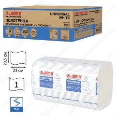 Полотенца бумажные LAIMA (H3) UNIVERSAL WHITE 200 шт. однослойные белые V-сложение