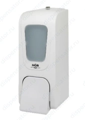 Дозатор для жидкого мыла X12 нажимной 1,2л БИЗНЕС, корпус белый, стекло матовое белое, кнопка белая, арт. HOR-41111419