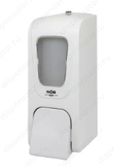 Дозатор для жидкого мыла X12 нажимной 1,2л БИЗНЕС, корпус белый, стекло прозрачное, кнопка белая, арт. HOR-41112411