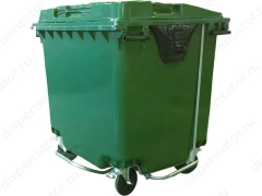 Мусорный контейнер 1 100л. на колёсах, с педальным приводом цв. зелёный