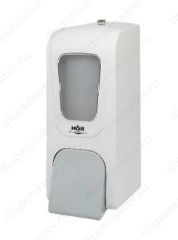 Дозатор для жидкого мыла X7 нажимной 0,7л БИЗНЕС, корпус белый, стекло прозрачное, кнопка серая, арт. HOR-31112613