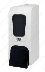 Дозатор для жидкого мыла X12 нажимной 1,2л БИЗНЕС, корпус белый, стекло и кнопка прозрачные черные, арт. HOR-41113303